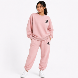 Women Brown Eco-Friendly Polyester/Cotton Pullover Tracksuit Set Oversized <b>Sweatshirt</b> Wide Leg Jogger Pants Front <b>Gym</b> Active - Product Image 1