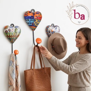 Beads Art Handmade Ceramic Heart <b>Wall</b> <b>Hook</b> Orange Ball Decorative <b>Key</b> Holder Eco-Friendly Multifunction Vintage Style Novelty - Product Image 2