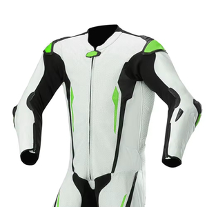 Mono de Motociclismo para Hombre, Moderno, en Blanco, Negro y Verde, de Manga Larga, Transpirable, con Bloques de Color, para Todas las Temporadas, de Cuero - Product Image 4