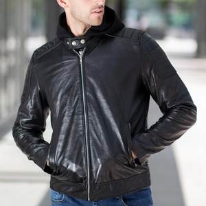 Veste en cuir noire pour homme, nouvelle collection, logo personnalisé, fermeture éclair, capuche, haute qualité, streetwear, hiver. - Product Image 1