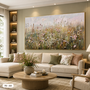 Peinture à l'huile sur toile texturée moderne, motif champ de fleurs épanouies, finition artisanale, encadrée, pour décoration murale d'hôtel et de salon, vente en gros - Product Image 2