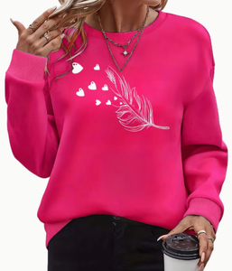 Sudadera de Algodón y Bambú de 180g para Mujer, Diseño Casual con Bloques de Color, Cuello Redondo Asimétrico y Estampado de Dibujos Animados, Suave y Cómoda, para San Valentín - Product Image 1