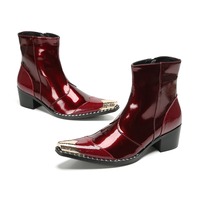 Bottes en cuir pour hommes, style britannique, bottes courtes à la mode avec bout pointu, incrustations de diamants, talons hauts, bottes en cuir de vache