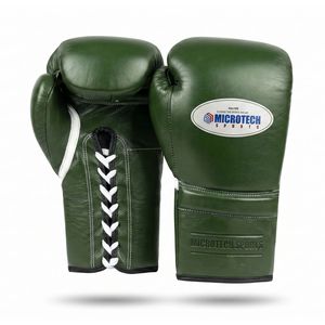 ถุงมือ MMA หนังวัวสีเขียวเข้มแบบผูกเชือก 4 ชั้น ระบายอากาศได้ดี น้ำหนักเบา บรรจุภัณฑ์แบบกำหนดเองสำหรับการฝึกซ้อมมวย - Product Image 1