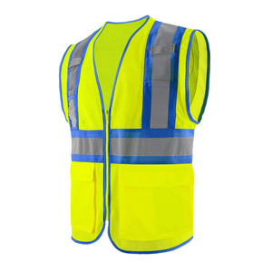 Gilet de sécurité haute visibilité pour hommes, maille réfléchissante respirante, fermeture éclair, rayures jaunes, poches, vêtements de sécurité légers - Product Image 3