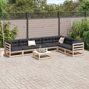 Grand ensemble de canapés de jardin modulaires en bois de pin massif naturel, meubles d'extérieur élégants - Product Image 3