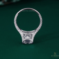 Anillo de compromiso de lujo con diamante cultivado en laboratorio de corte esmeralda de 4.98 quilates con halo solitario y tallo pavé dividido, anillo de boda nupcial para mujer