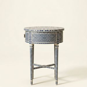 Luxury Bone Inlay Handicraft Tradition Custom and Greek Key <b>Bedside</b> <b>Table</b> Bone Inlay <b>navy</b> blue <b>Table</b> Living Room Furniture - Product Image 4