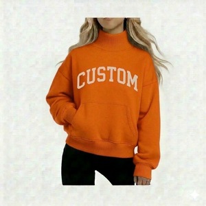 <b>Top</b> Design Women's College Long Sleeve Pullover Mock Neck <b>Winter</b>/Autumn Casual Terry Embroidered Customizable Sweatshirt - Product Image 1