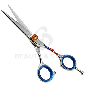 Ciseaux de coiffure professionnels en argent avec manche incrusté de cristaux, bord convexe tranchant, ciseaux de barbier pour un style luxueux - Product Image 2