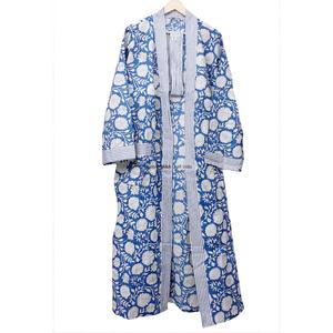 Magnifique Robe Kimono pour Femme, Artisanat en Blocs de Bois d'Inde, Motif Floral, Respirante, Longue, Col en V, 100% Coton, Manches Longues, Ceinture, Séchage Rapide - Product Image 5