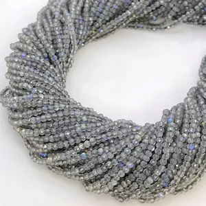 Perles de pierres précieuses rondes micro-facettées en labradorite naturelle de 2-2,5 mm, qualité AAA, en fil - Product Image 3