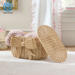 ตะกร้าเก็บของสานมือพร้อมฝาปิด ตะกร้าหวายตกแต่งบ้าน โรงงานขายส่ง - Product Image 4