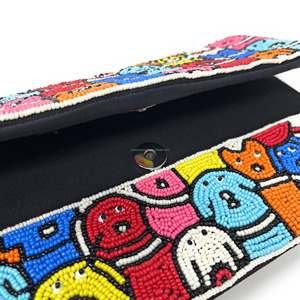 Handmade Durable Dog Print Coin Purse Colorful Beaded Clutch Animal Lovers Cute Evening <b>Bag</b> Party <b>Bag</b> <b>Gift</b> Magnetic Closure - Product Image 3