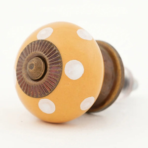 Ceramic <b>Cabinet</b> Knob Round Mustard <b>White</b> Polka Dot Traditional Kitchen Drawer Handle Durable Furniture Knob - Product Image 2