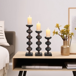 Antique <b>Set</b> Of 3 Dark Wood Pillar <b>Candle</b> Holders Handcrafted Turned Design For Rustic Home Decor High Quality Export Item - Product Image 1