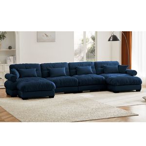 Divano Sezionale Moderno a U in Velluto, 4 Posti, con Pouf Mobili, Convertibile, Profondo e Confortevole, Imbottito per Soggiorno - Product Image 3