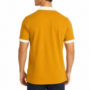 Chemise Homme en Coton Piqué Couleur Moutarde à Manches Courtes, Boutonnée, Style Décontracté, Coupe Classique, Tissu Tricoté Respirant - Product Image 3