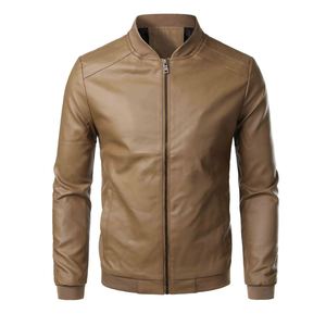 Fashionable Men's Genuine Leather Winter Jacket <b>Stand</b> Collar Front Logo Motorcycle Jacket Long Sleeve Quick Dry Casual Top Style - Product Image 1