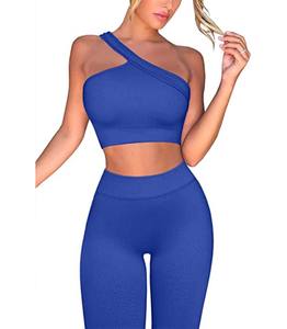 Ensemble de vêtements de sport pour femmes avec logo personnalisé, legging de yoga à une épaule, hautement élastique, soutien-gorge de sport - Product Image 3