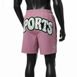 กางเกงว่ายน้ำชาย ผ้าไมโครไฟเบอร์โพลีเอสเตอร์พรีเมียม 130 GSM สีชมพูอ่อน แห้งเร็ว พร้อมปักโลโก้ - Product Image 5