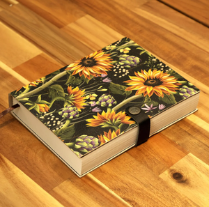 Diario de tapa dura floral hecho a mano, cuaderno con cubierta de cuero negro y patrón de girasol, con encuadernación de cuero y correa. - Product Image 5