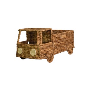 Camión de Juguete de Mimbre Tejido Estilo Vintage para Niños, Vehículo de Reparto Marrón Oscuro con Detalles en las Ruedas para Colección Infantil - Product Image 3