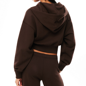 High Quality Women's Relaxed Fit <b>Cropped</b> Length Fleece <b>Zip</b> Through Hoodie Fleece Autumn Casual Wear Unlined Knitted - Product Image 3