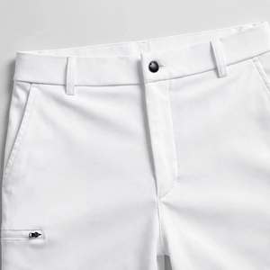 <b>Men's</b> <b>White</b> Oxford Bermuda Shorts Mid Waist Button Fly Casual Solid Color Pockets Woven Fabric - Product Image 3