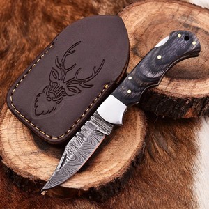 Cuchillo Plegable de Acero de Damasco con Patrón Trenzado, Bloqueo Trasero, Mango de Madera Pakka, Funda, Cuchillo EDC de Bolsillo para Camping, OEM, Venta Caliente - Product Image 1