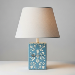 Premium <b>Blue</b> Inlay <b>Table</b> Lamp | Designer <b>Bedside</b> Lamp with Floral Pattern Base - Product Image 1