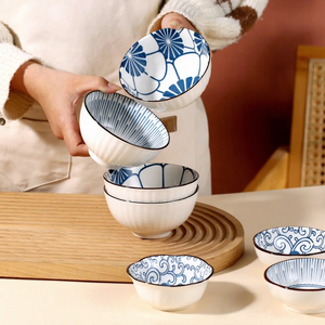 Premium 5-Piece Japanese Style Blue and White Ceramic Dinnerware <b>Set</b> with Elegant Gift Box - Underglazed Porcelain Plate and Bow - Product Image 2