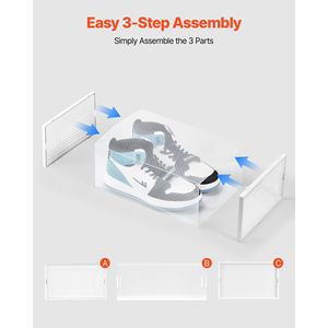 กล่องเก็บรองเท้าแบบซ้อนได้ 12 ชิ้น กล่องพลาสติกแบบโมดูลสำหรับรองเท้าผ้าใบไซส์ 11 ของสหรัฐอเมริกา ดีไซน์ประหยัดพื้นที่ - Product Image 3