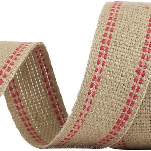 100% Jute 2 Inch Webbing <b>Burlap</b> with Red Stitching Eco-Friendly Breathable Anti-Bacteria Upholstery Furniture Heavy Duty <b>Ribbon</b> - Product Image 1
