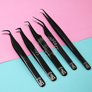 Pince à cils classique courbée avec logo imprimé, 45 et 90 degrés, pour extensions de cils volume, pointes en fibre, outil d'application pour greffe de cils - Product Image 6