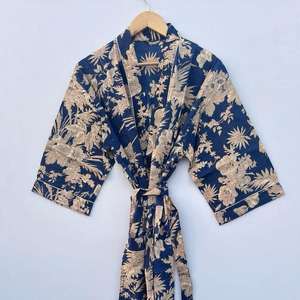 Robe kimono en coton fleuri faite à la main |   Robe de mariée en coton style bohème à motifs imprimés, robe de demoiselle d'honneur, robe d'été, peignoir, cadeau - Product Image 3
