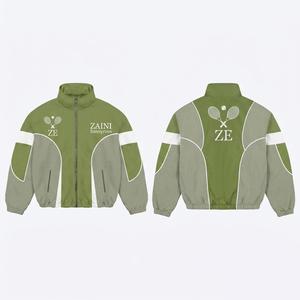 Veste coupe-vent pour homme, 145 GSM, polyester Taslon premium, couleur olive sauge, design à panneaux, logo personnalisé par sublimation - Product Image 1