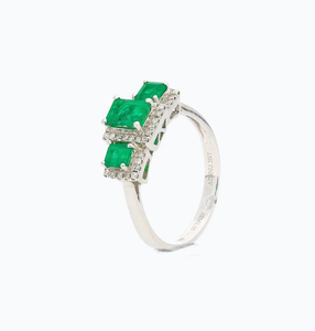 Emerald Cut Diamond Pave Setting Three Stone <b>Cocktail</b> <b>Ring</b> Classic Women's Fine Jewelry 18K <b>Gold</b> Plated Inlay Geometric Style - Product Image 2
