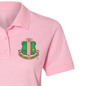 AKA Polo Pink AKA Crest Polo Shirt <b>Light</b> Pink Embroidered Logo Short Sleeve Collared Greek Sorority Apparel - Product Image 3