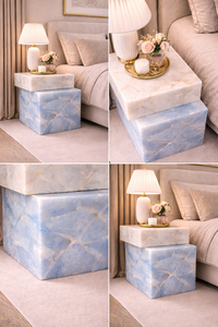 Mesa Auxiliar de Mármol Ónix Azul Hecha a Mano, Pedestal de Mármol de Lujo, Mesa Auxiliar Moderna, Mesa de Noche, Decoración Elegante para Sala de Estar - Product Image 3