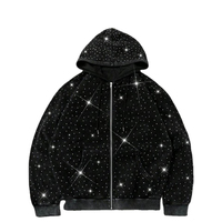 Sweat-shirt unisexe à capuche zippé avec strass, respirant, à manches régulières, motif uni, style streetwear, veste d'automne 2 en 1