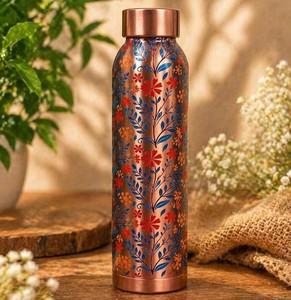 Printed Pure Copper Water <b>Bottle</b> Floral Vine Design Leak Proof Ayurvedic Drinking <b>Bottle</b> Reusable Copper <b>Flask</b> for Home Office - Product Image 1
