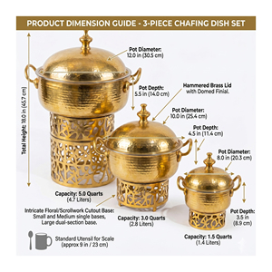 Juego de 3 calentadores de comida de lujo con acabado dorado martillado, base de corte láser premium, acabado metálico de alta calidad para cenas y eventos elegantes - Product Image 4