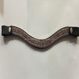 รูปคลื่นสีดำหรือสีน้ำตาลฮาวานา100% หนังแท้สายรัดคิ้วม้าตกแต่งด้วยคริสตัลสีชมพูอ่อน5แถว Rhinestones Bling - Product Image 2