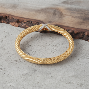 Wholesale Custom Luxury Gold Plated 925 Sterling <b>Silver</b> Twisted Cable <b>Bangle</b> <b>Bracelet</b> with Pavé Diamond X Cross Station - Product Image 3