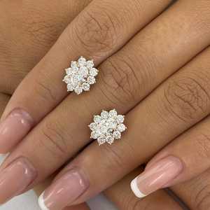 Floral Moissanite 2CT Oval Cut Diamond Flower <b>Stud</b> Earrings 925 <b>Silver</b> For Women's Bride Choice For Wedding Parties Jewelry - Product Image 6