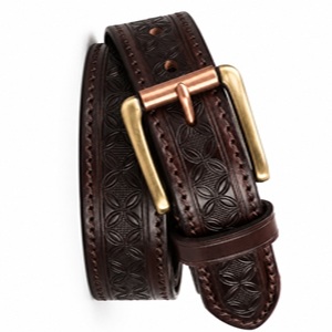 Ceinture en cuir de vachette façonnée à la main, style western vintage, boucle à ardillon sculptée florale, ceinture en cuir véritable pour hommes et femmes - Product Image 3