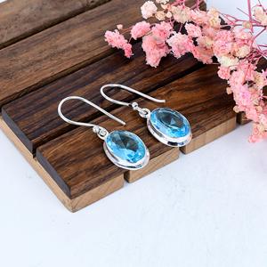 Blue Topaz Sterling <b>Silver</b> <b>Drop</b> <b>Earrings</b> Anniversary Gift Gemstone Jewelry Handmade - Product Image 1