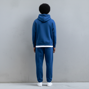 Men Solid Blue Hooded Tracksuit Set Full Sleeve Casual <b>Jogger</b> Pants Sweatshirt With Front Logo Print Regular Fit Autumn Wear - Product Image 2
