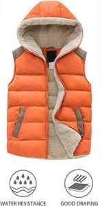 Chaleco Acolchado Impermeable con Capucha para Hombre, Color Naranja, con Cierre de Cremallera, Ropa de Abrigo Informal para Invierno - Product Image 4